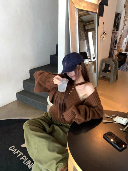 Brown Top + Cardigan Two Piece Set