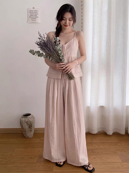 Pink Top + Long Pants Two Piece Set