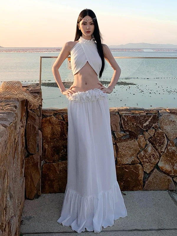 Summer White Chiffon Two Piece Set