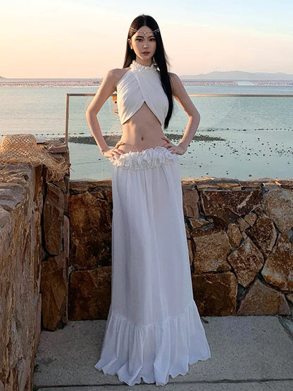 Summer White Chiffon Two Piece Set