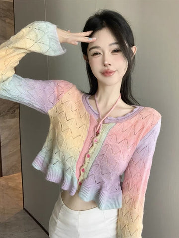 Rainbow Long Sleeve Knitted Top