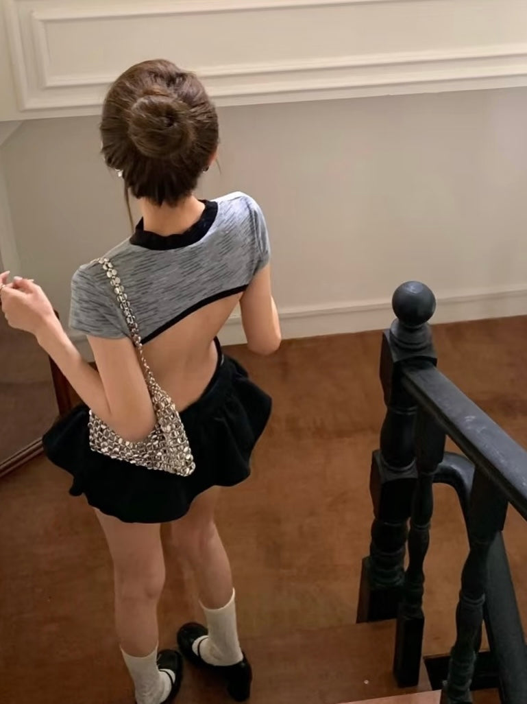 Bareback Grey Inner Suit + Black Skort Two Pieces Set