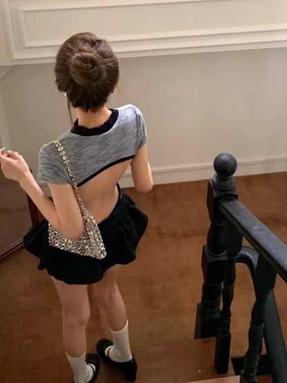 Bareback Grey Inner Suit + Black Skort Two Pieces Set