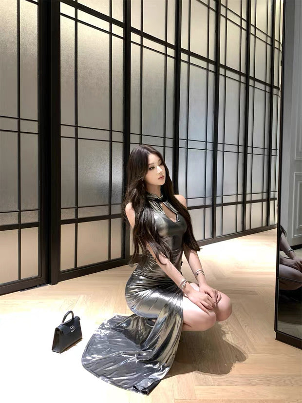 Silver Cheongsam CD032 Maxi Long Dress (S, M)