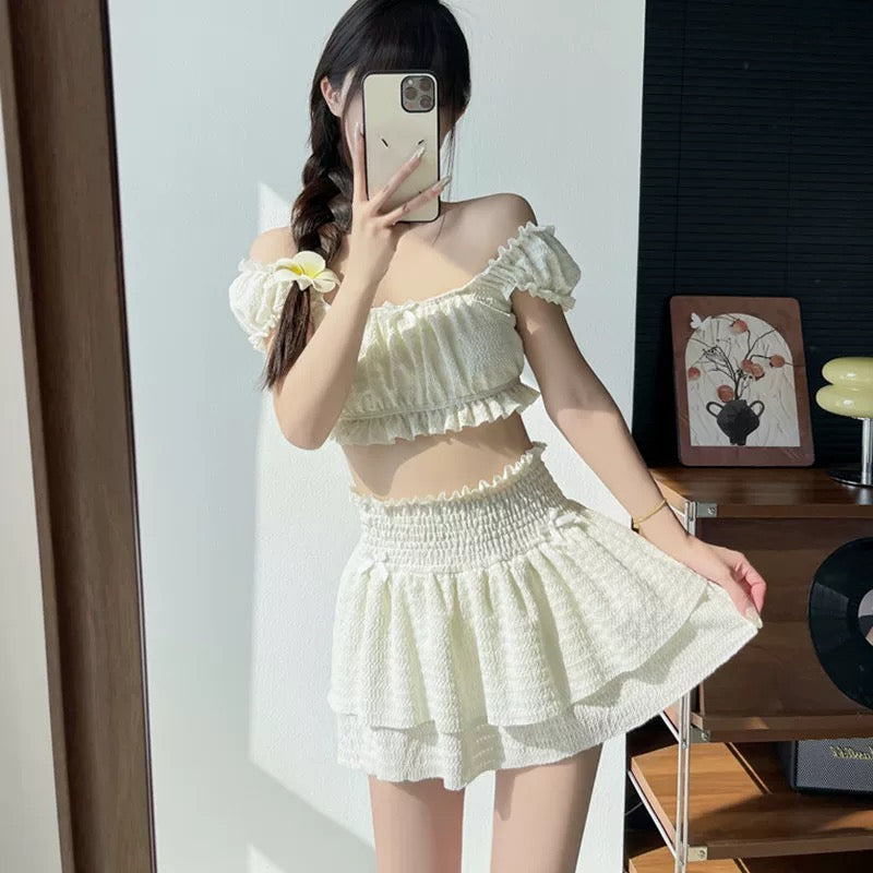 Cream Bikini BK46 Three Piece Set (S, M)