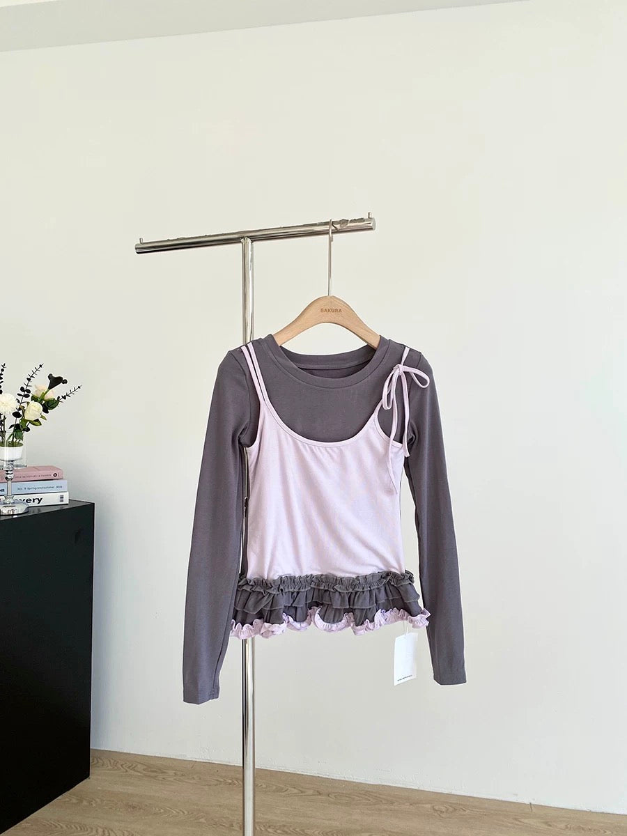 Two Tone Long Sleeve Top (Pink)