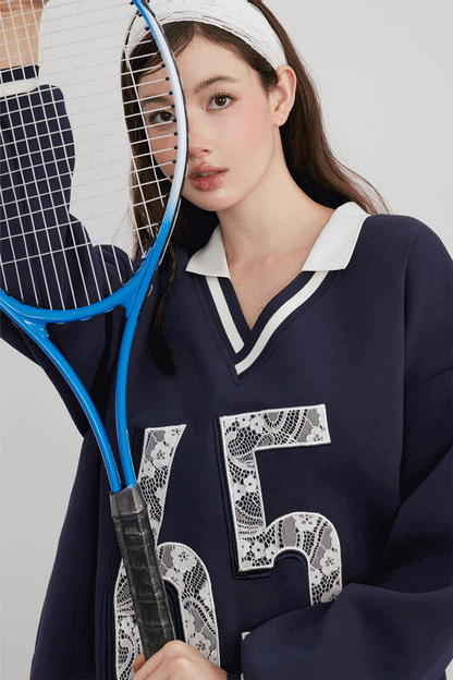 No.65 Premium Navy Sweater Top + Shorts Two Piece Set