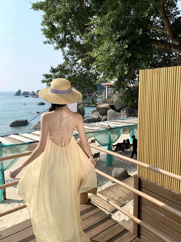 Mint Yellow Tube Chiffon Maxi Long Dress