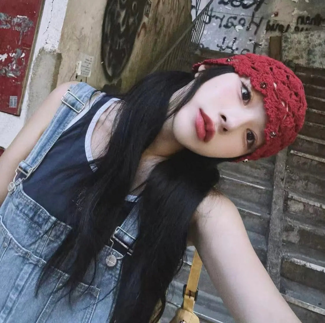 H35 Wine Red Knitted Embroidery Hat