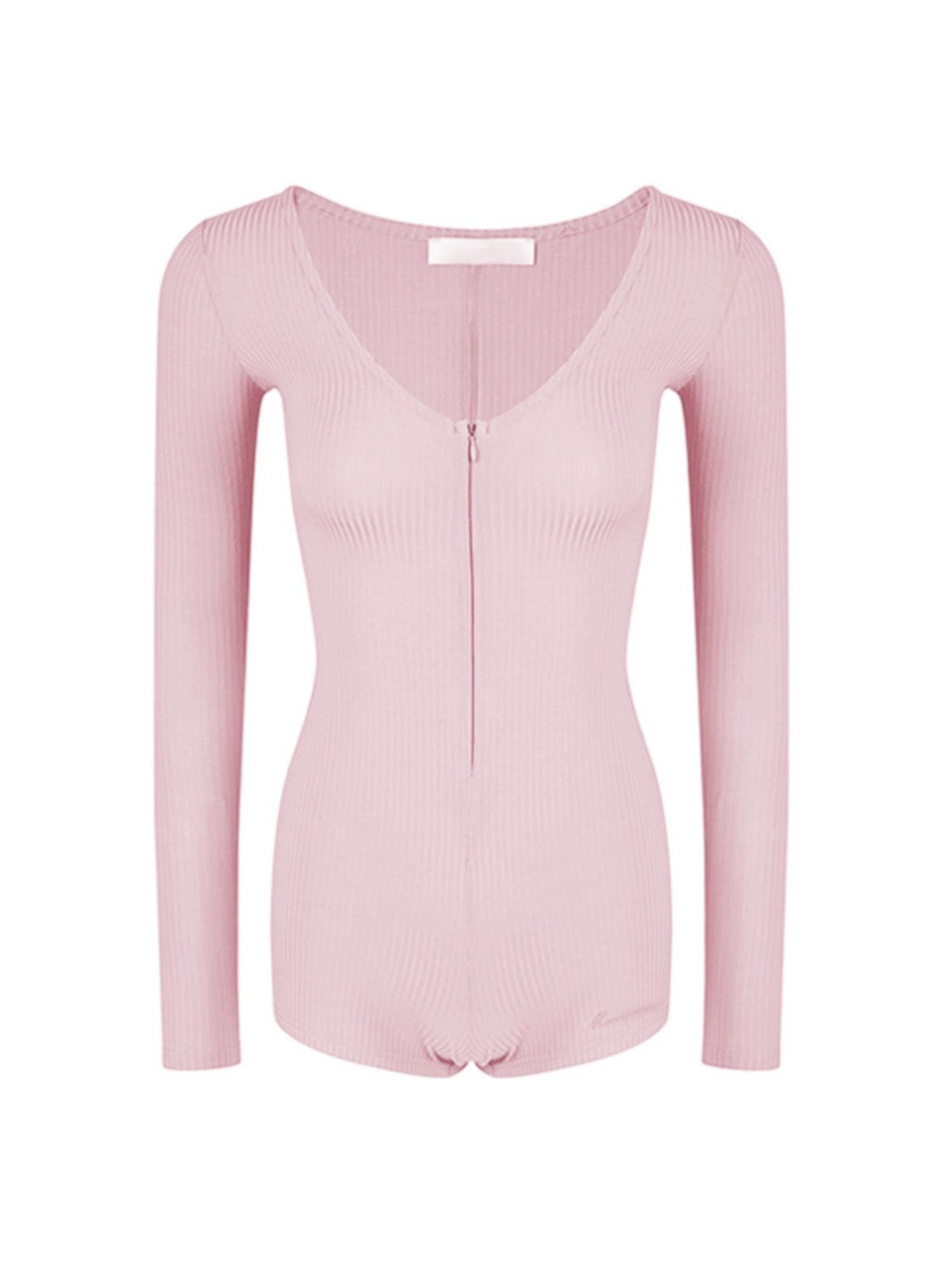 Soft Pink Round Collar Long Sleeve Romper