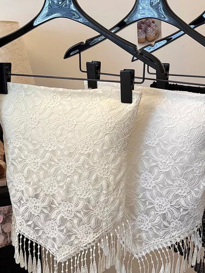 Lacey Tube Top (White, Beige)