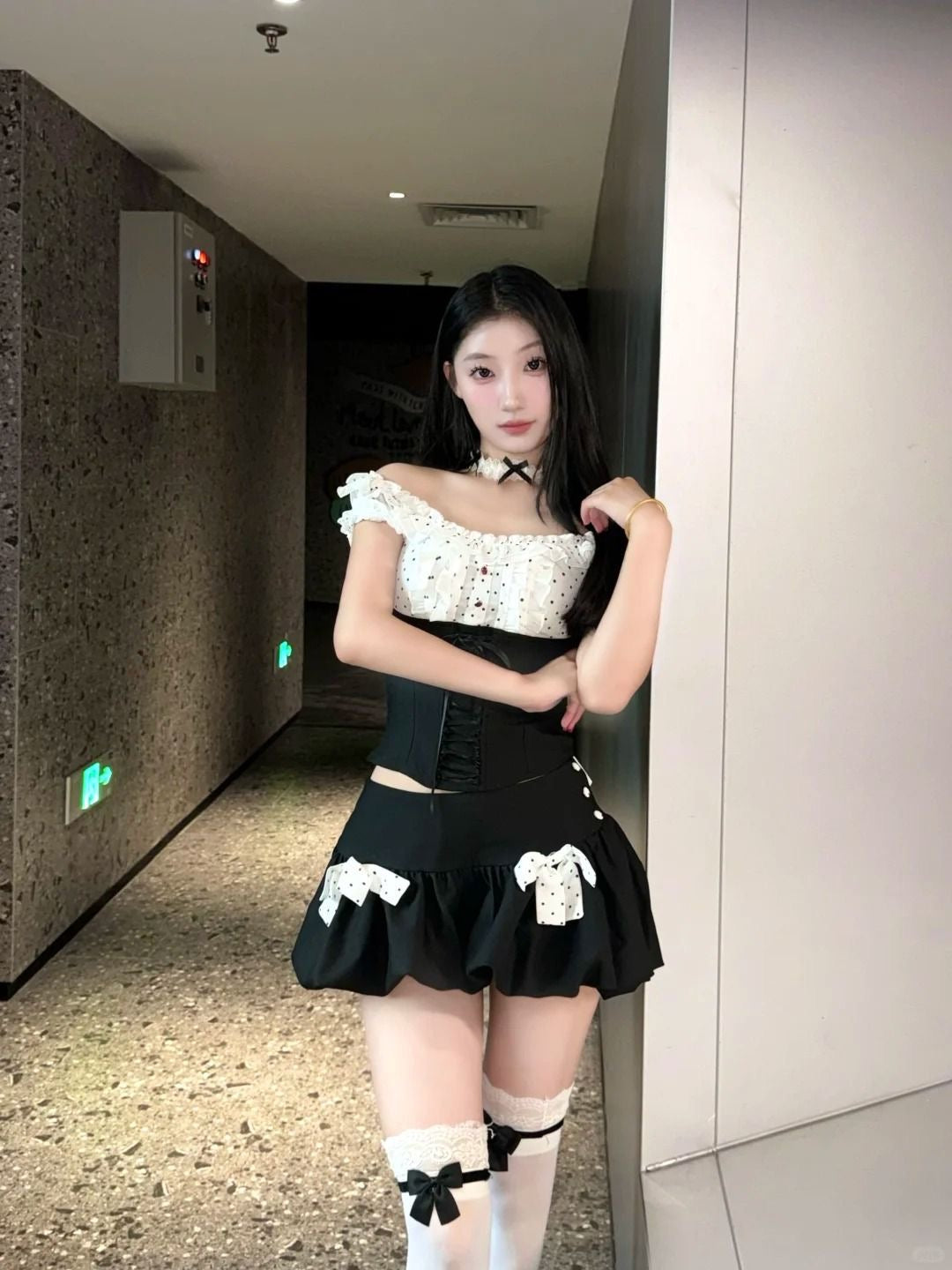 Mix White Black Top + Shorts Two Piece Set (S, M)