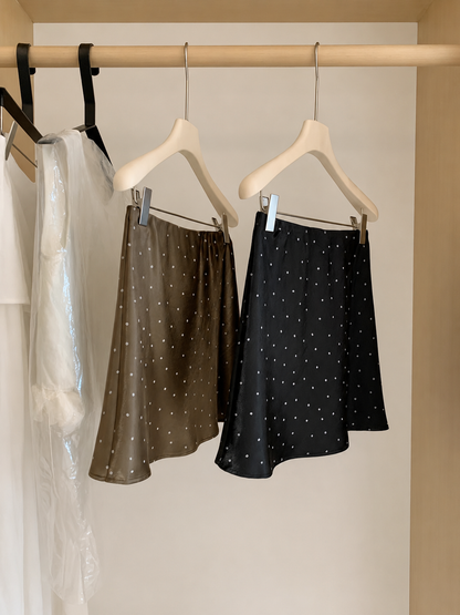 Middle Low Waist Polka Dot Satin Skirt SK38