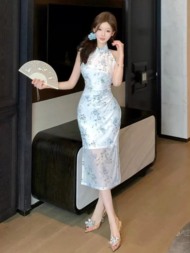 White Mesh Cheongsam CD018 Midi Dress (S, M)