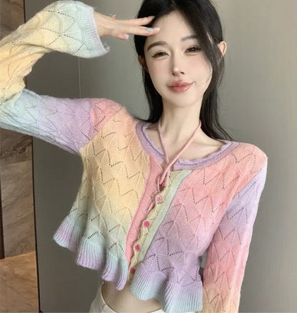 Rainbow Long Sleeve Knitted Top