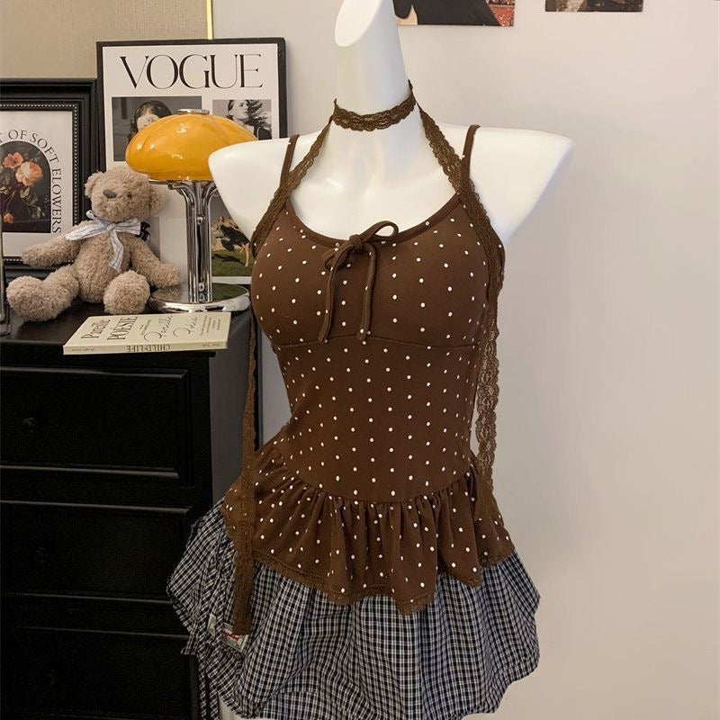 Polka Dot Top With Collar Strap