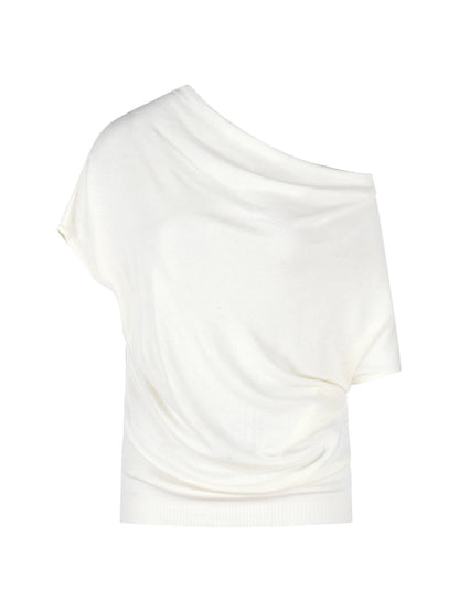 Off Shoulder Collar Top (Beige, Blue)