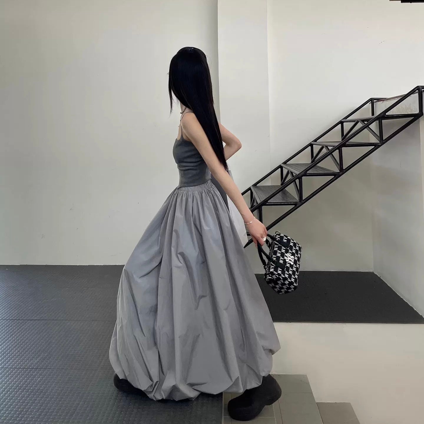 Grey Lantern Long Skirt