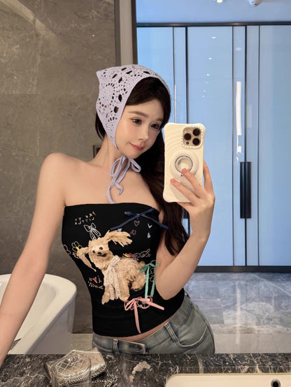 Cute Puppy Black Tube Top (S)