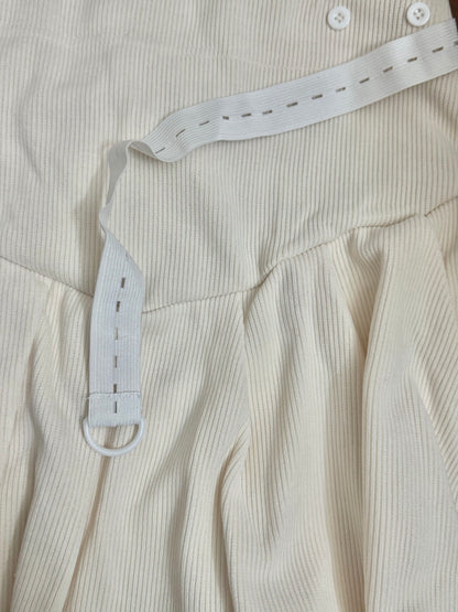 Thick High Waist Plus Size Pleated Skirt MK04 (Cream, Black)