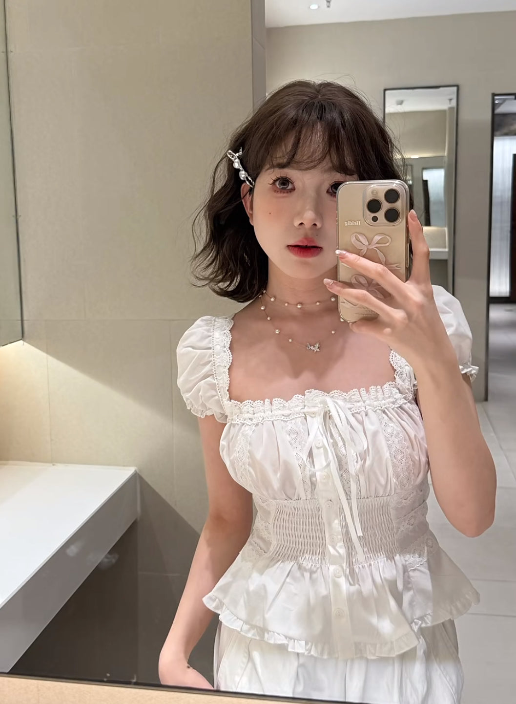 Puff Sleeve White Top (S, M, L)