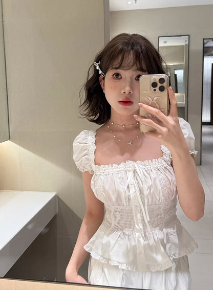 Puff Sleeve White Top (S, M, L)