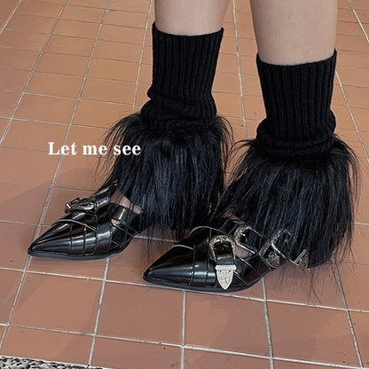 S018 Colour Bottom Furry Midi Socks