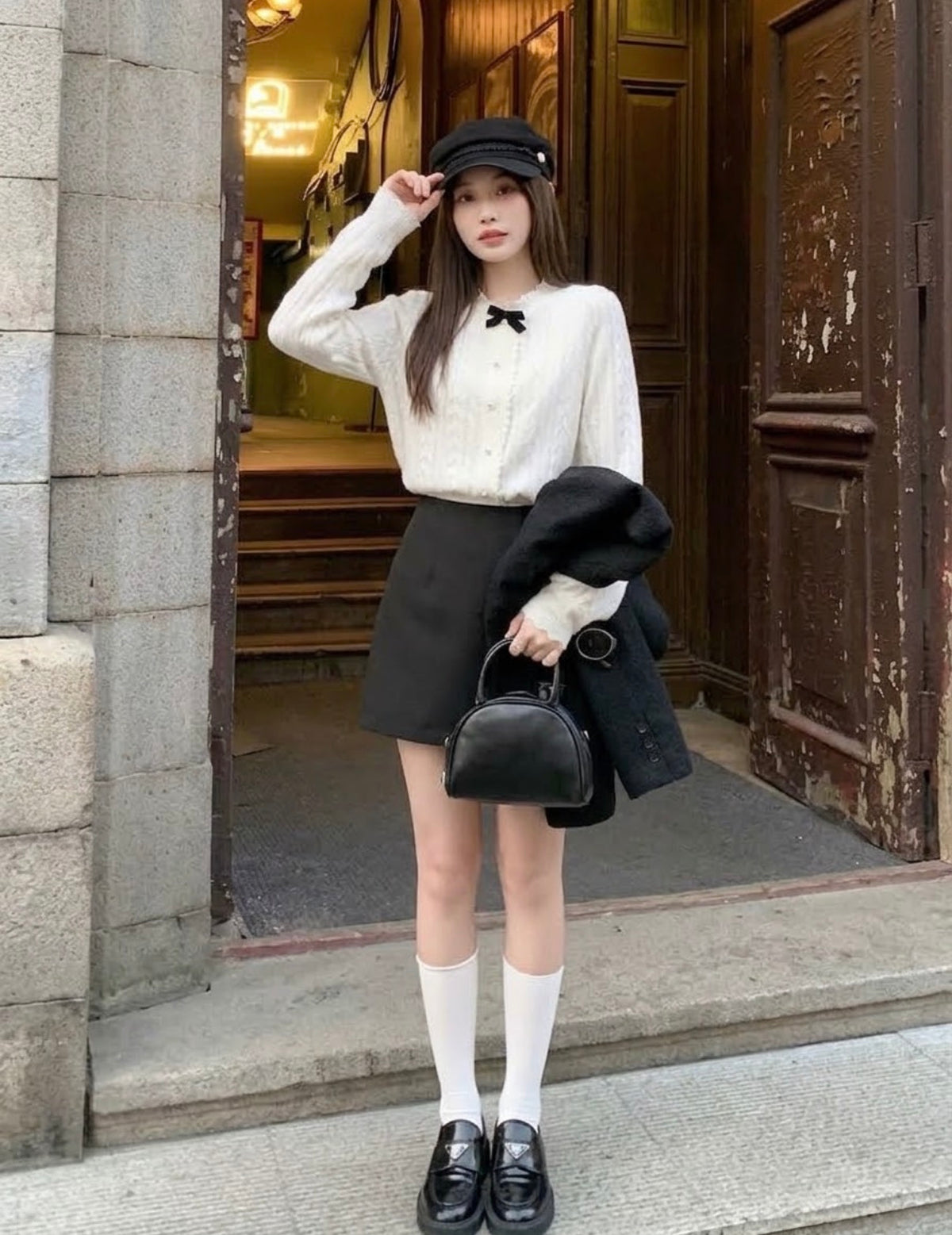 Beige Laces Long Sleeve Top
