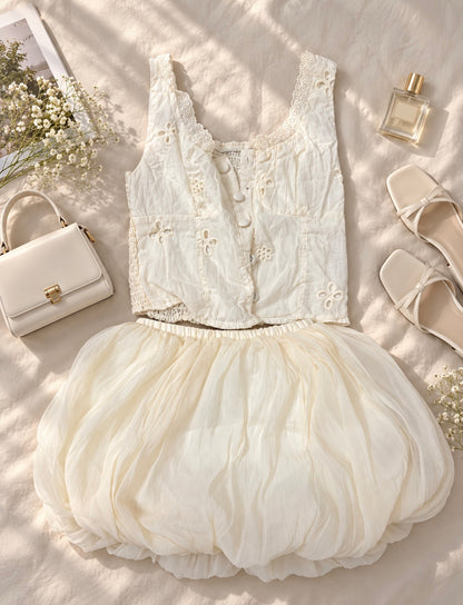Beige Top + Skort Two Piece Set (S)