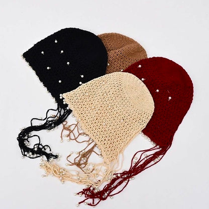 H11 Pearls Straps Knitted Embroidery Hat