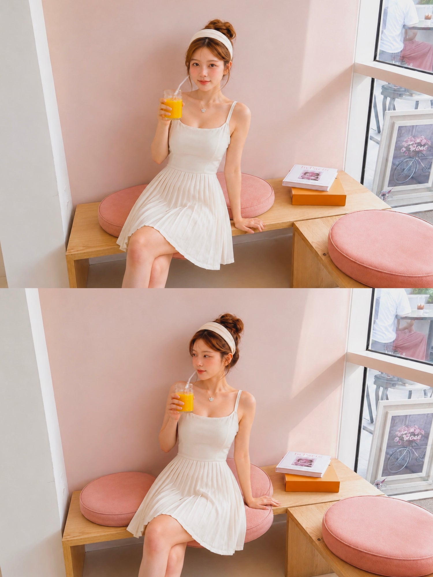 Anna Beige Pleated Dress (S, M)