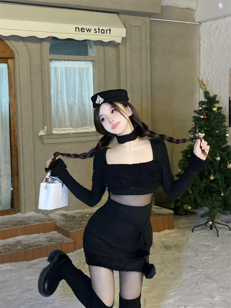 Waist Cut Long Sleeve Dress