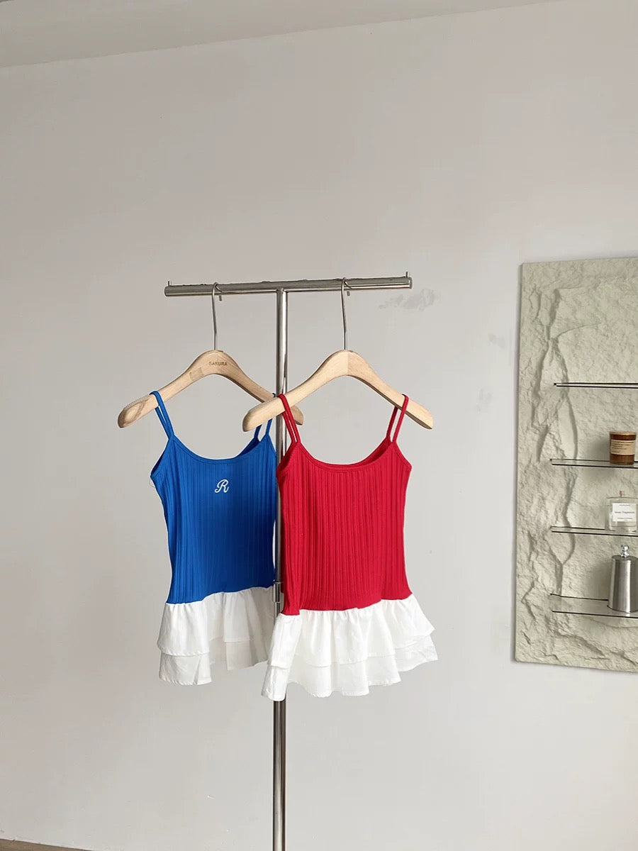 Mini White Layered Bottom R Strap Top (Red)