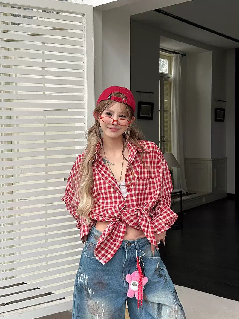 Red White Ginham Long Sleeve Shirt