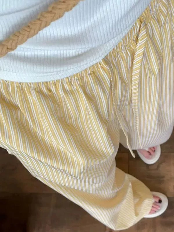 Yellow White Stripe Long Pants