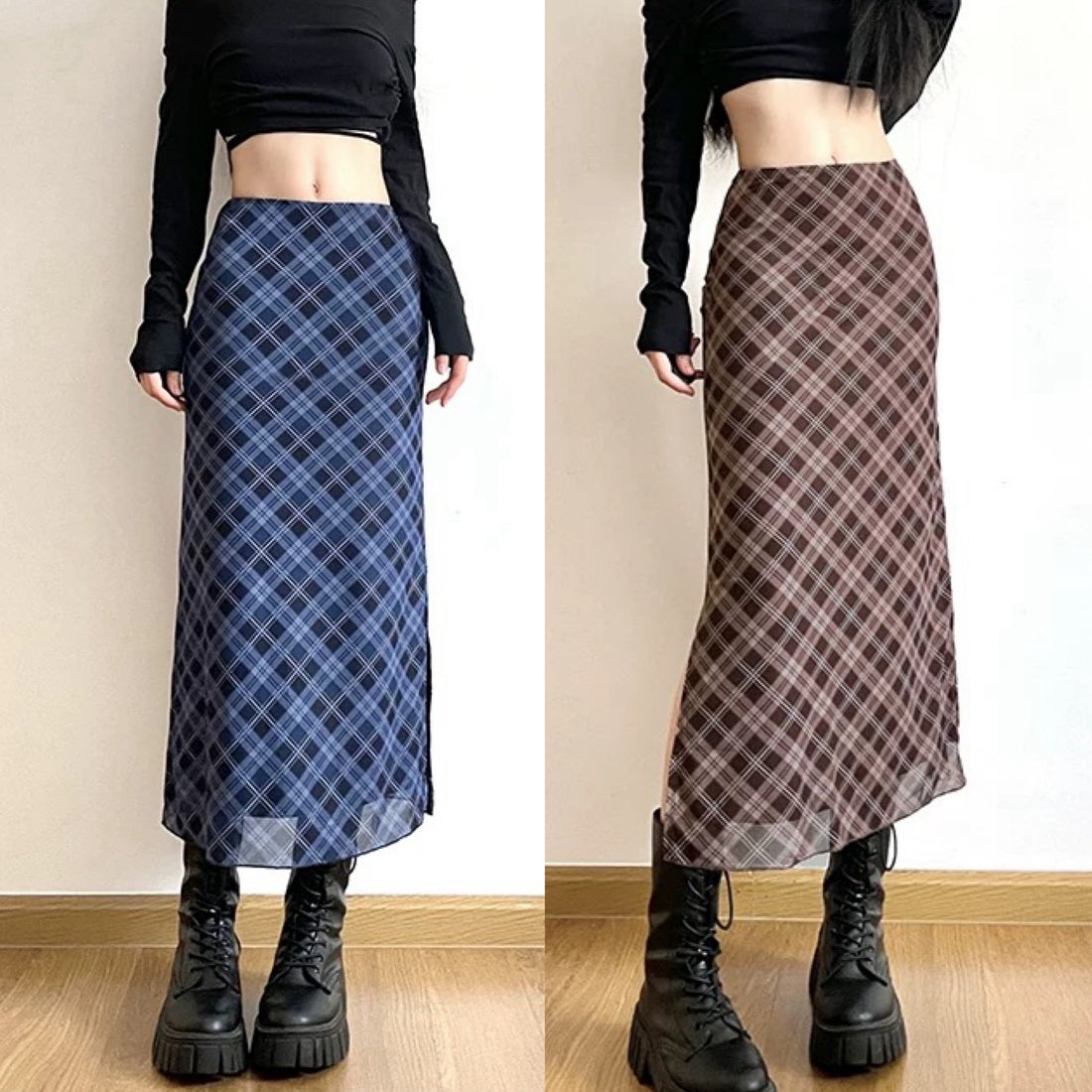 Vintage Grid Mesh Long Skirt (S)