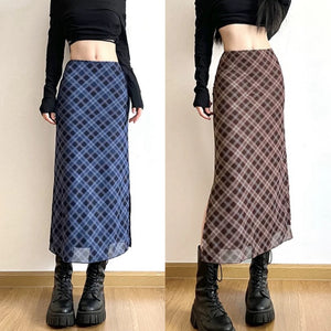 Vintage Grid Mesh Long Skirt (S,M)