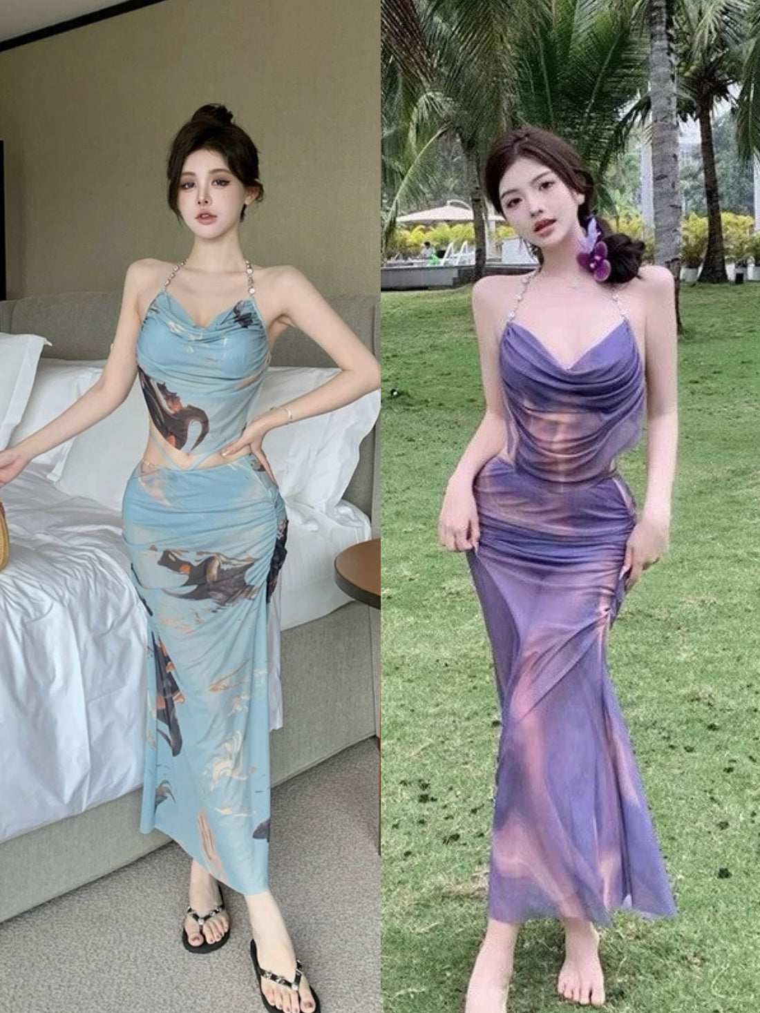 Ombre Mint Blue/ Purple Bikini BK26 Three Piece Set (S)