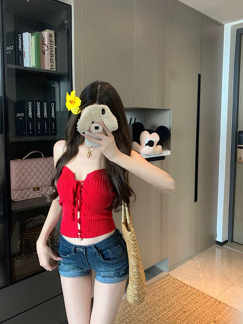 Red Knitted Tube Top