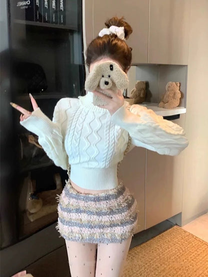 Multi Wear Off Shoulder Long Sleeve Crop Knitted Top