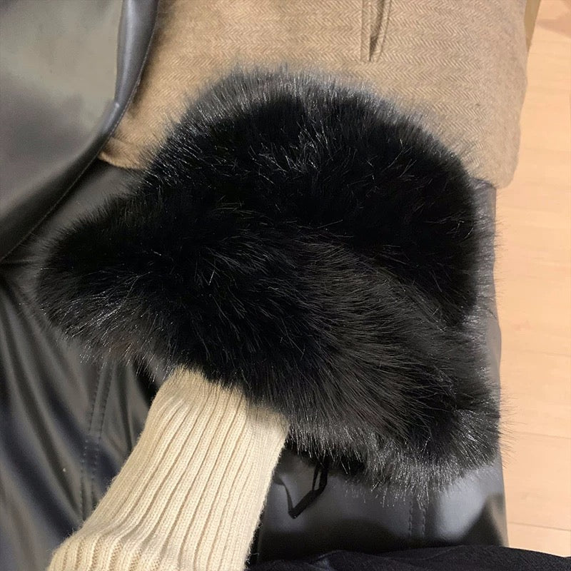 Fuzzy White Thick Hat (Black, White)