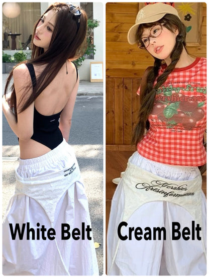 Cream White Cargo Long Pants With Belt