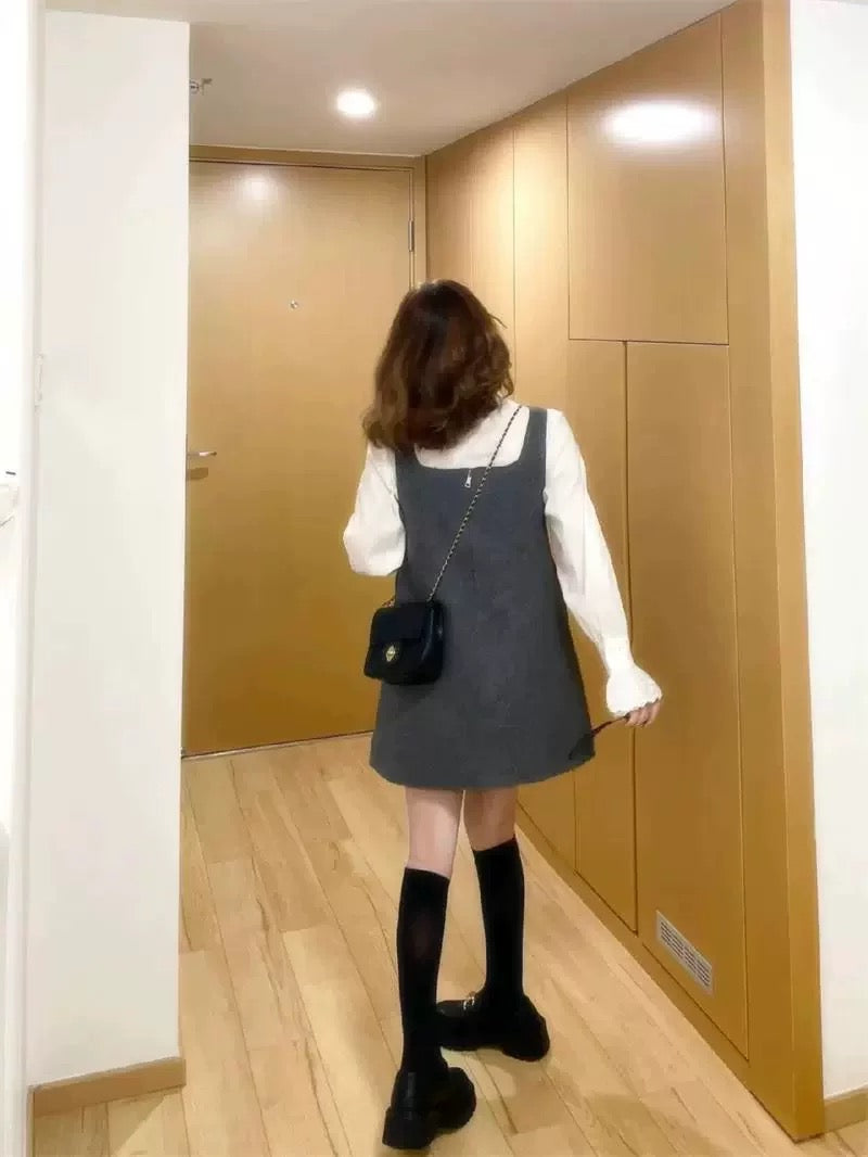 White Top + Grey Dress Two Pieces Set