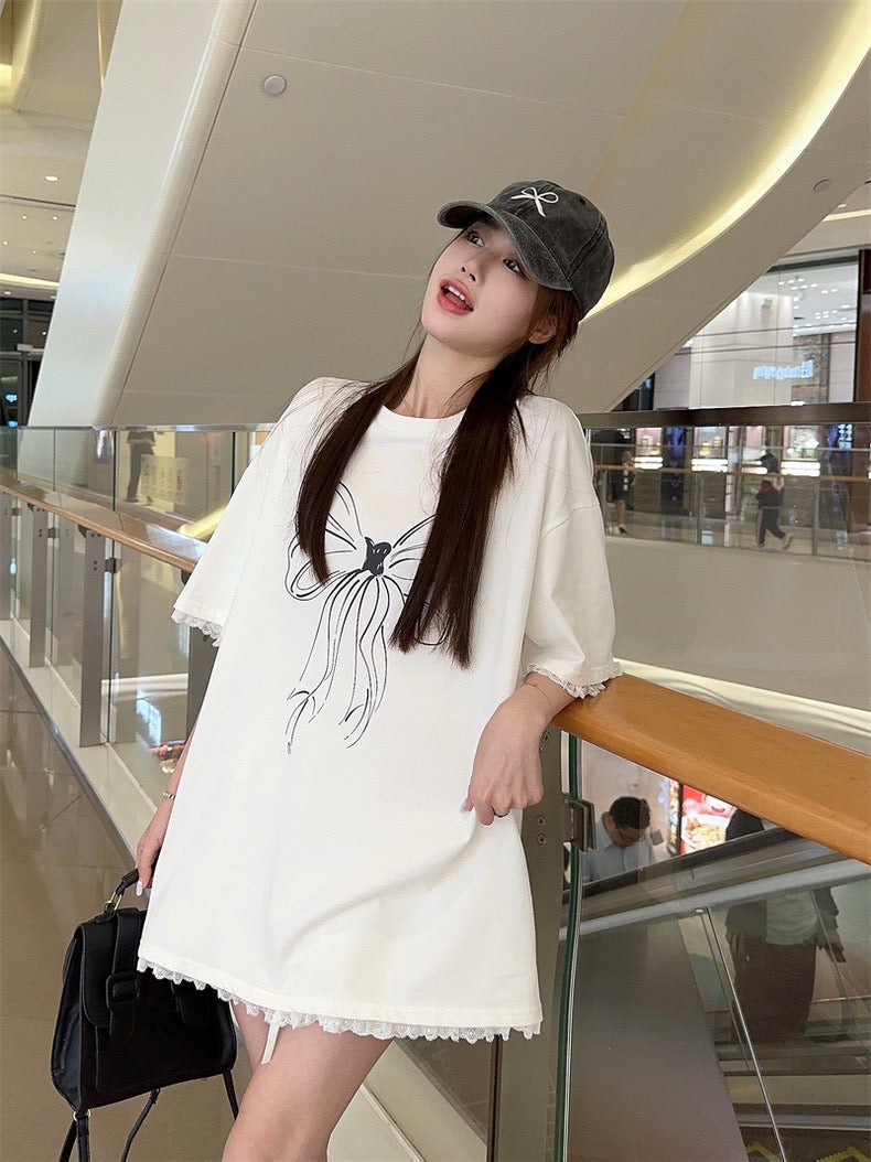 White Ribbon Oversize T Shirt Top