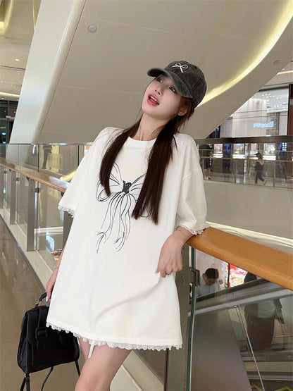 White Ribbon Oversize T Shirt Top