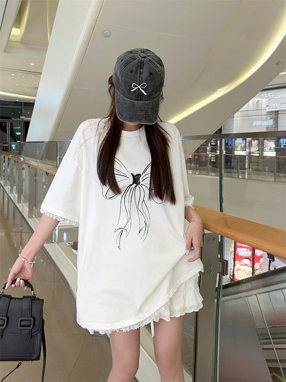 White Ribbon Oversize T Shirt Top