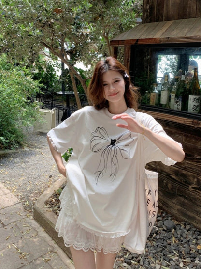 White Ribbon Oversize T Shirt Top