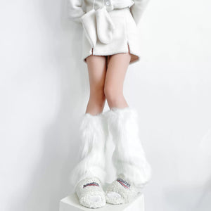 S016 Furry Long Socks With Belts