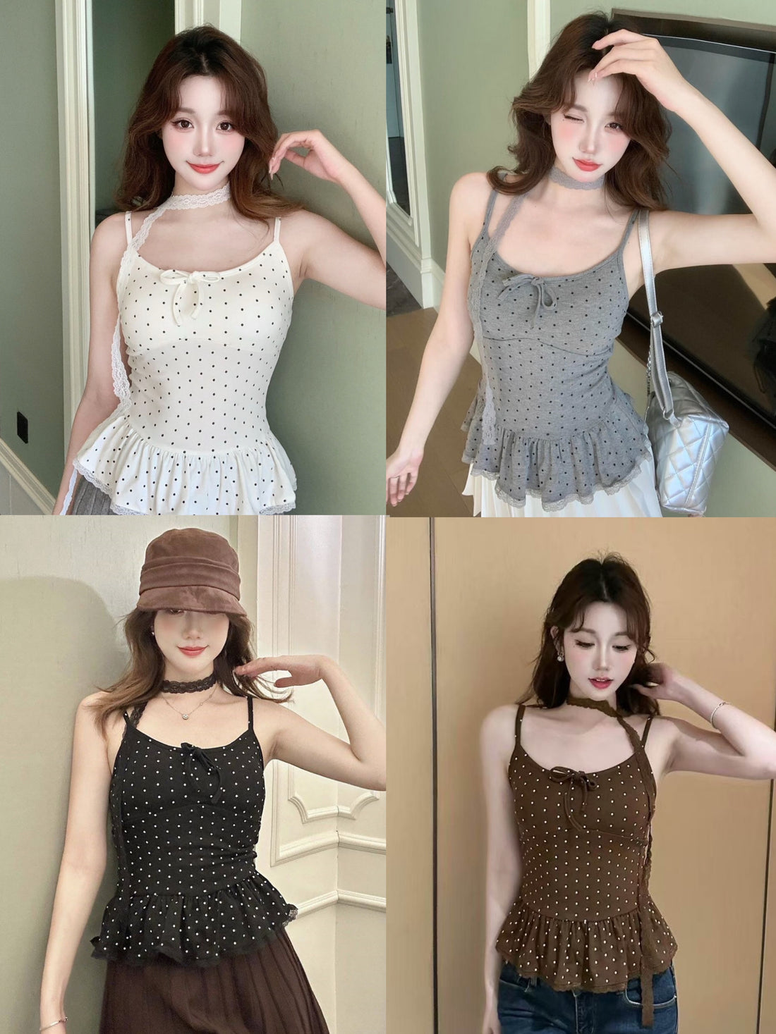 Polka Dot Top With Collar Strap