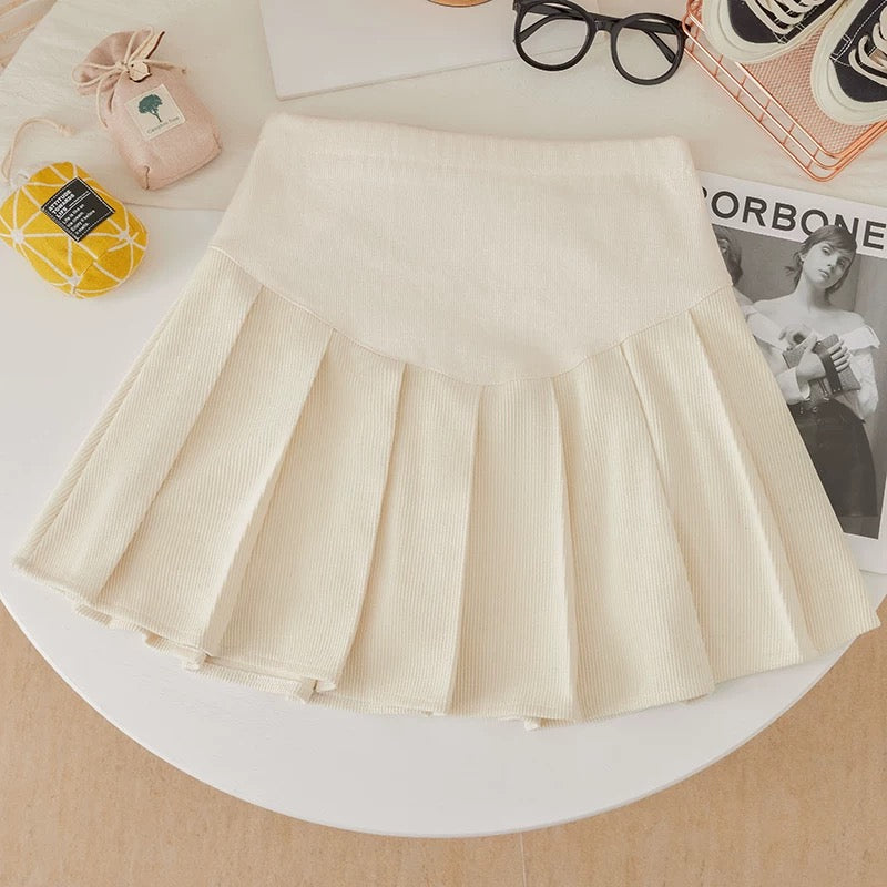 Thick High Waist Plus Size Pleated Skirt MK04 (Cream, Black)